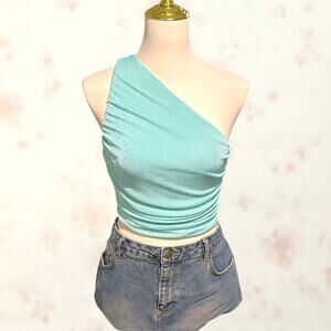 Shimmer Boutique One Shoulder Crop Top | Teal | Size S | NWOT